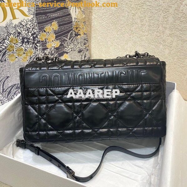 Replica Dior Large Caro Bag Black Quilted Macrocannage Calfskin with R 9