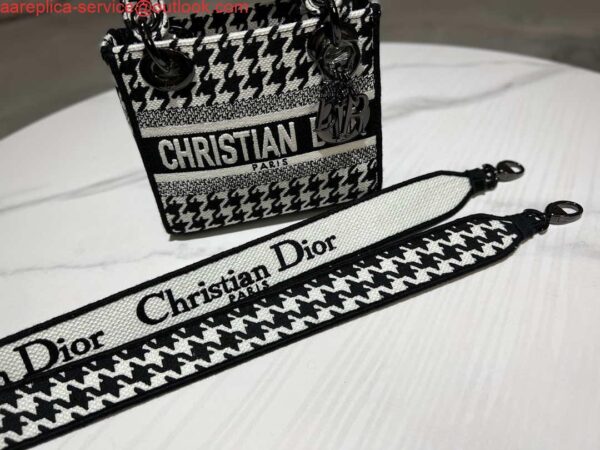 Replica Dior M0500 MINI Lady D-LITE Bag Black and White Houndstooth Embroidery 4