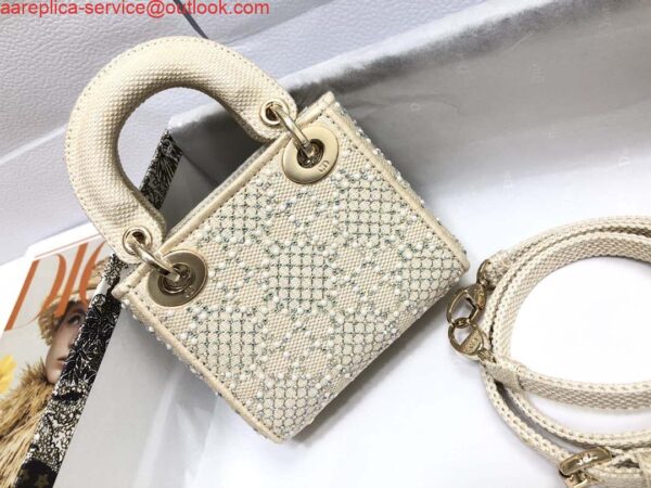 Replica Dior M0505 Mini Dior Lady Bag Apricot Metallic Cannage Lambskin with Embroidered Beads 3