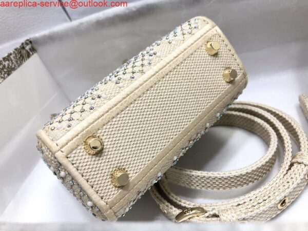 Replica Dior M0505 Mini Dior Lady Bag Apricot Metallic Cannage Lambskin with Embroidered Beads 5