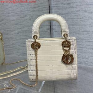 Replica Dior M0505 Mini Dior Lady Bag Beige Cannage Crocodile Gold