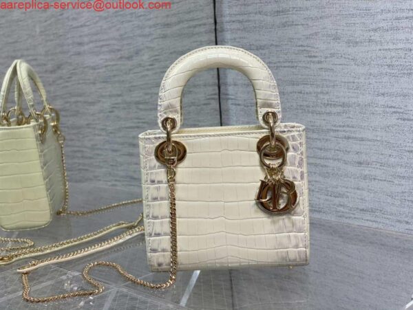 Replica Dior M0505 Mini Dior Lady Bag Beige Cannage Crocodile Gold