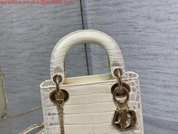 Replica Dior M0505 Mini Dior Lady Bag Beige Cannage Crocodile Gold 4