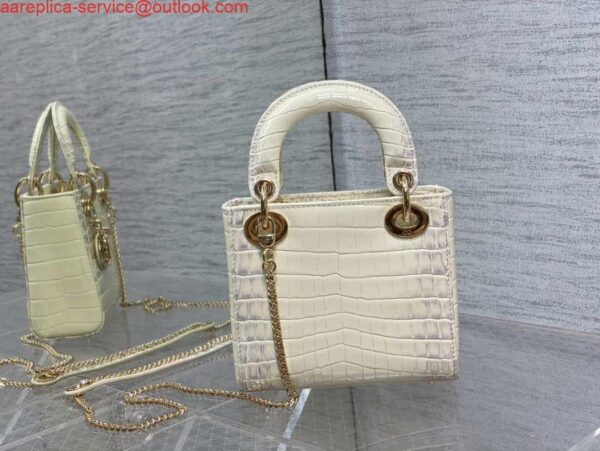 Replica Dior M0505 Mini Dior Lady Bag Beige Cannage Crocodile Gold 4