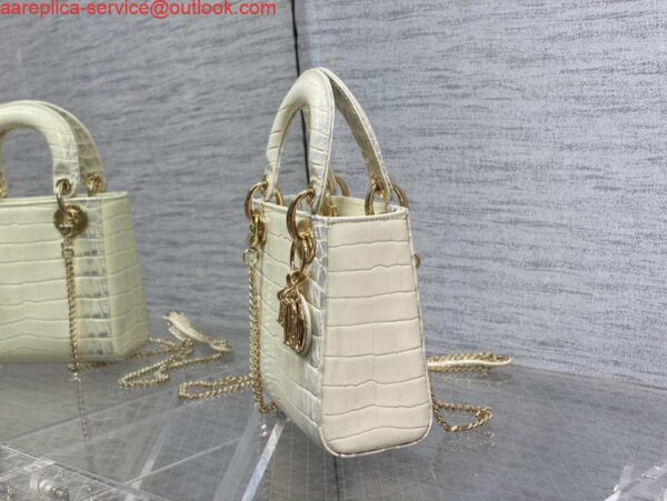 Replica Dior M0505 Mini Dior Lady Bag Beige Cannage Crocodile Gold 7