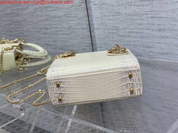 Replica Dior M0505 Mini Dior Lady Bag Beige Cannage Crocodile Gold 6