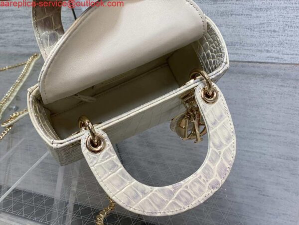 Replica Dior M0505 Mini Dior Lady Bag Beige Cannage Crocodile Gold 7