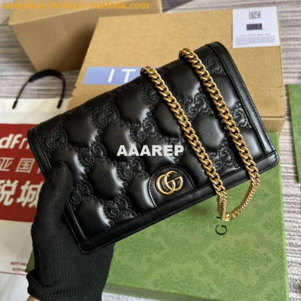 Replica Gucci 723787 GG Matelassé Chain Wallet Black 5