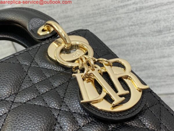 Replica Dior M0505 Mini Dior Lady Bag Black Cannage Calfskin Gold 2