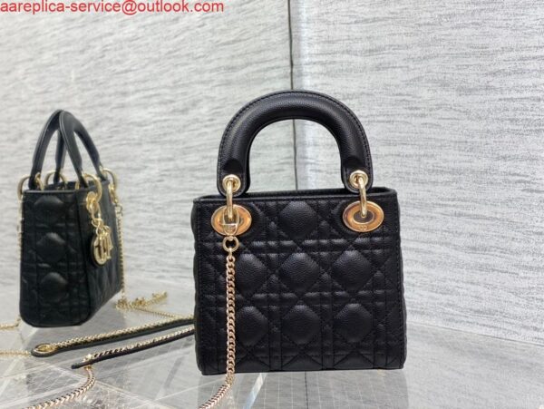 Replica Dior M0505 Mini Dior Lady Bag Black Cannage Calfskin Gold 4