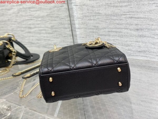 Replica Dior M0505 Mini Dior Lady Bag Black Cannage Calfskin Gold 6