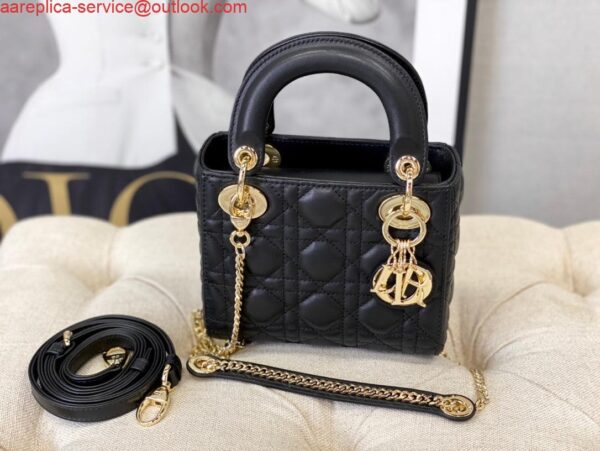 Replica Dior M0505 Mini Dior Lady Bag Black Cannage lambskin Gold 5