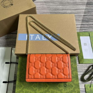 Replica Gucci 723787 GG Matelassé Chain Wallet Orange