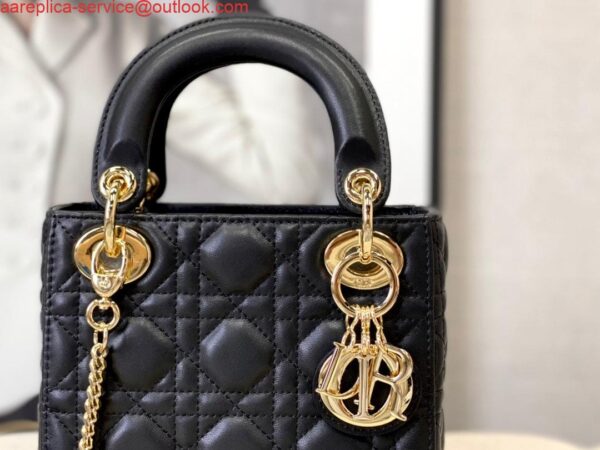 Replica Dior M0505 Mini Dior Lady Bag Black Cannage lambskin Gold 6