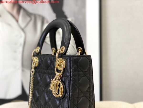 Replica Dior M0505 Mini Dior Lady Bag Black Cannage lambskin Gold 8