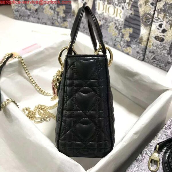 Replica Dior M0505 Mini Dior Lady Bag Black Cannage lambskin Gold with Red Logo 4