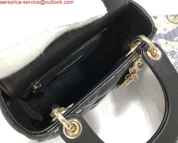 Replica Dior M0505 Mini Dior Lady Bag Black Cannage lambskin Gold with Red Logo 9