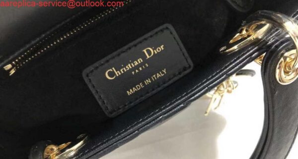 Replica Dior M0505 Mini Dior Lady Bag Black Cannage lambskin Gold with Red Logo 10