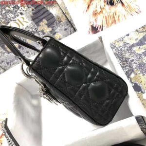 Replica Dior M0505 Mini Dior Lady Bag Black Cannage lambskin Sliver 2