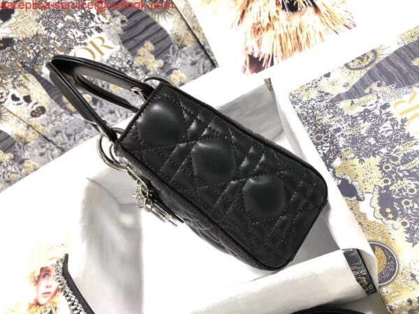 Replica Dior M0505 Mini Dior Lady Bag Black Cannage lambskin Sliver 4