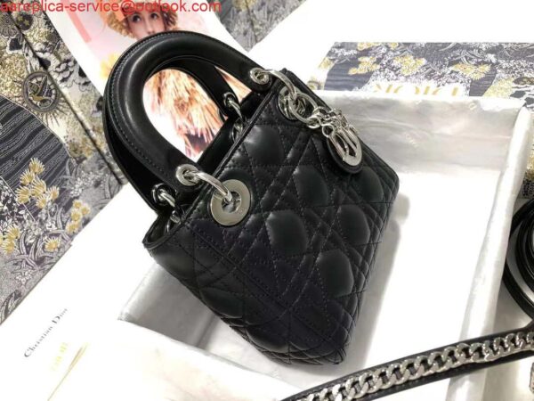 Replica Dior M0505 Mini Dior Lady Bag Black Cannage lambskin Sliver 6