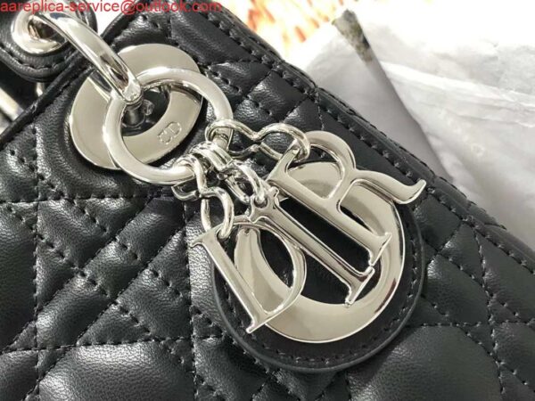 Replica Dior M0505 Mini Dior Lady Bag Black Cannage lambskin Sliver 7