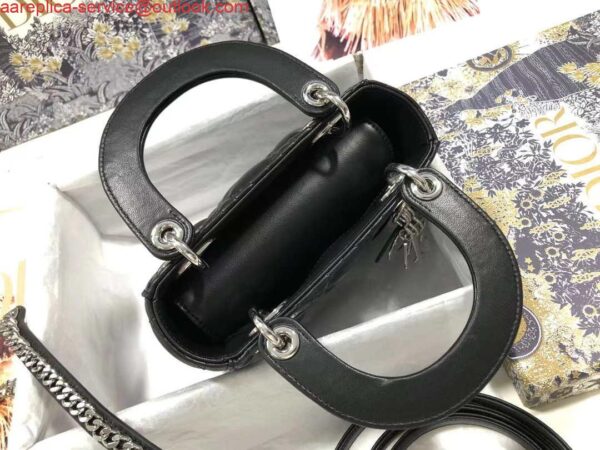 Replica Dior M0505 Mini Dior Lady Bag Black Cannage lambskin Sliver 8