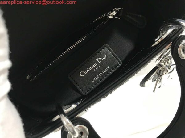 Replica Dior M0505 Mini Dior Lady Bag Black Metallic Cannage Lambskin with Beaded Embroidery 10