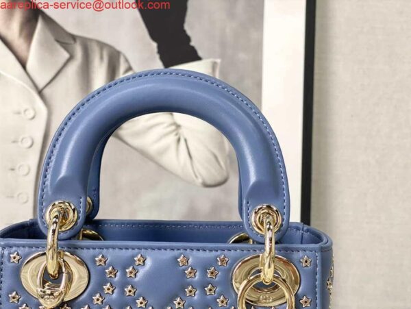 Replica Dior M0505 Mini Dior Lady Bag Blue Metallic Cannage Lambskin with Beaded Embroidery 6