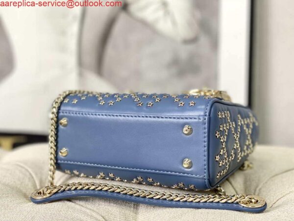 Replica Dior M0505 Mini Dior Lady Bag Blue Metallic Cannage Lambskin with Beaded Embroidery 9