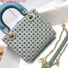 Replica Dior M0505 Mini Dior Lady Bag Blue Metallic Cannage Lambskin with Beaded Embroidery