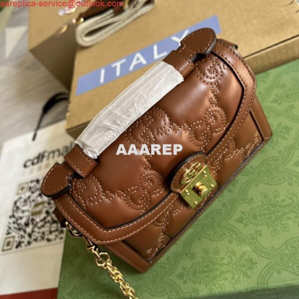 Replica Gucci 724499 GG Matelassé Small Top Handle Bag Brown 9