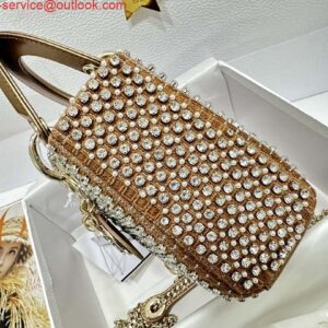 Replica Dior M0505 Mini Dior Lady Bag Gold Embroidered white resin beads 2