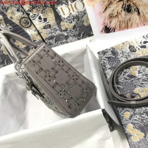 Replica Dior M0505 Mini Dior Lady Bag Gray Metallic Cannage Lambskin with Beaded Embroidery 2