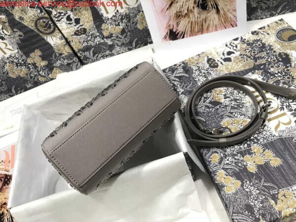 Replica Dior M0505 Mini Dior Lady Bag Gray Metallic Cannage Lambskin with Beaded Embroidery 5