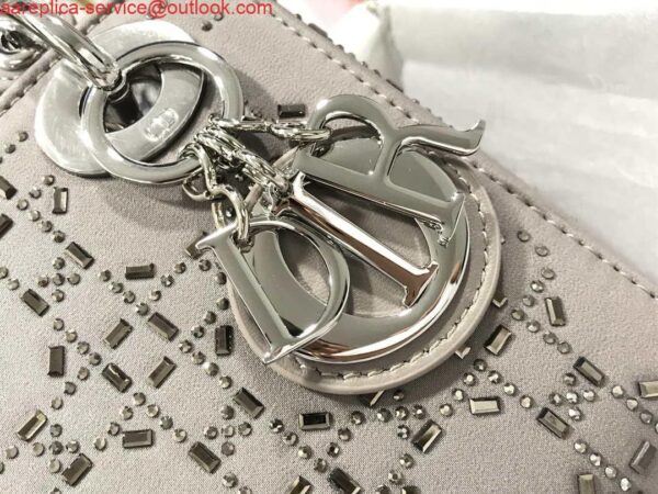Replica Dior M0505 Mini Dior Lady Bag Gray Metallic Cannage Lambskin with Beaded Embroidery 7
