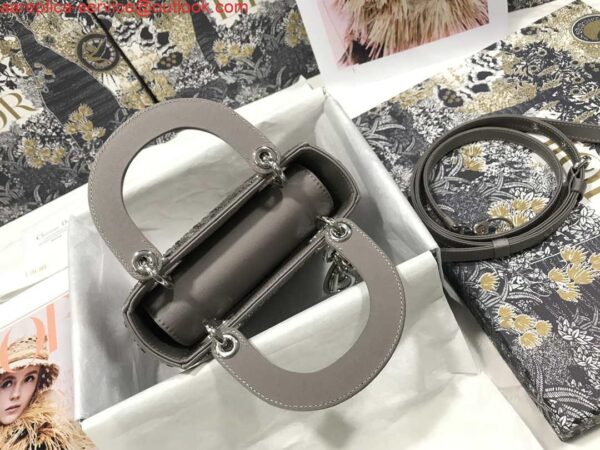 Replica Dior M0505 Mini Dior Lady Bag Gray Metallic Cannage Lambskin with Beaded Embroidery 8