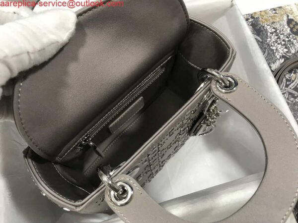 Replica Dior M0505 Mini Dior Lady Bag Gray Metallic Cannage Lambskin with Beaded Embroidery 9