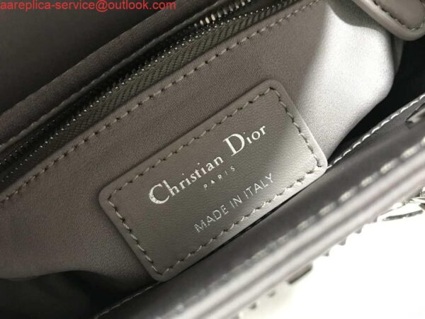 Replica Dior M0505 Mini Dior Lady Bag Gray Metallic Cannage Lambskin with Beaded Embroidery 10