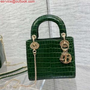 Replica Dior M0505 Mini Dior Lady Bag Green Cannage Crocodile Gold