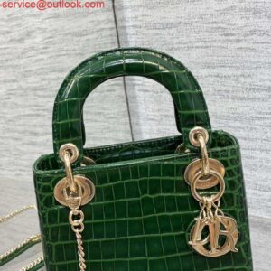 Replica Dior M0505 Mini Dior Lady Bag Green Cannage Crocodile Gold 2