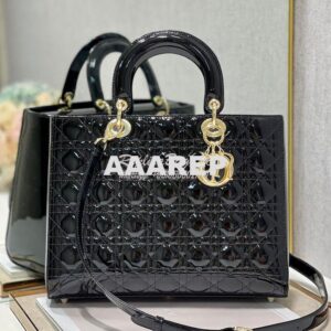 Replica Dior Large Flap Cover Lady Dior Bag in Black Patent Cannage Ca