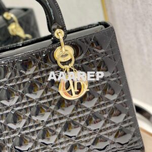 Replica Dior Large Flap Cover Lady Dior Bag in Black Patent Cannage Ca 2