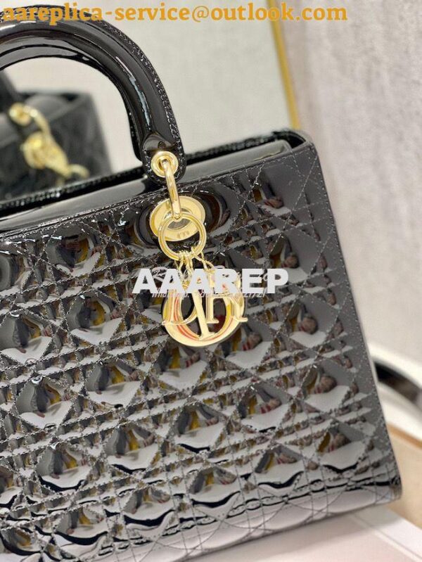 Replica Dior Large Flap Cover Lady Dior Bag in Black Patent Cannage Ca 4