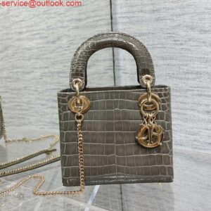 Replica Dior M0505 Mini Dior Lady Bag Kaki Cannage Crocodile Gold