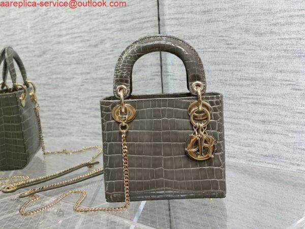 Replica Dior M0505 Mini Dior Lady Bag Kaki Cannage Crocodile Gold 3