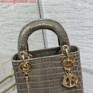 Replica Dior M0505 Mini Dior Lady Bag Kaki Cannage Crocodile Gold 2