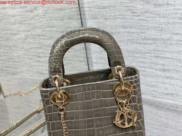 Replica Dior M0505 Mini Dior Lady Bag Kaki Cannage Crocodile Gold 4