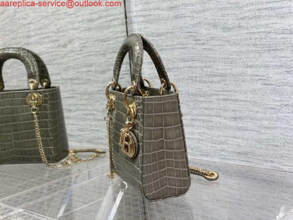 Replica Dior M0505 Mini Dior Lady Bag Kaki Cannage Crocodile Gold 7