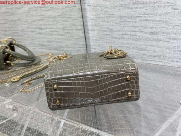 Replica Dior M0505 Mini Dior Lady Bag Kaki Cannage Crocodile Gold 8